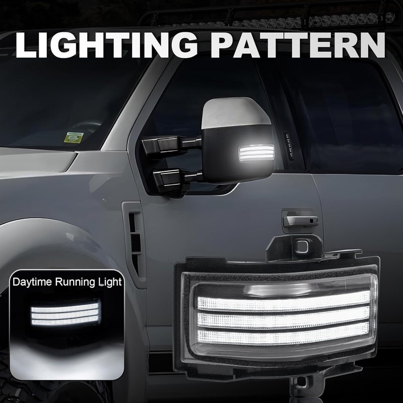 Aexploer Side Tow Mirror Turn Signal LED Lights Compatible with F150 2015-2025 for F250 F350 F450 2017-2025 White Daytime Running &Yellow Dynmaic Sequential Blink Turn Marker Lamp (Clear Len) - Image 4